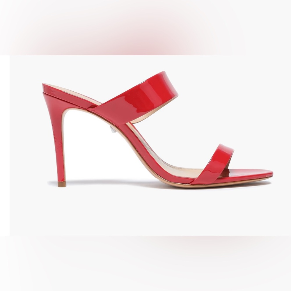 SCHUTZ Red Patent Leather Double Strap Stiletto Sandals